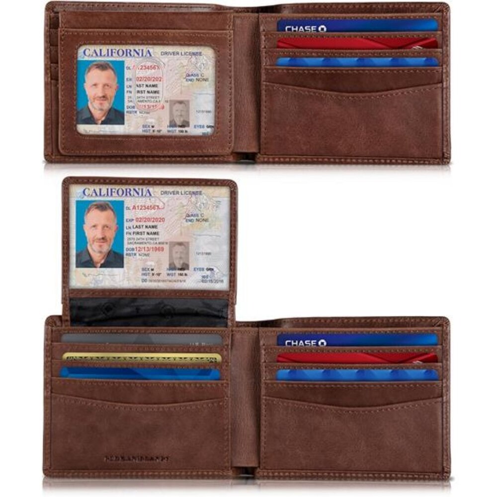 2 ID Window Wallet for Men RFID Blocking Leather, Bifold Top Flip